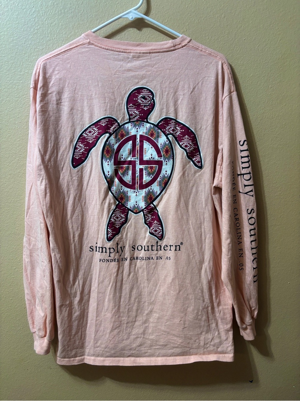 Simply Southern Pink long sleeve Tshirt Turtle Logo Size Large - Picture 2 of 4
